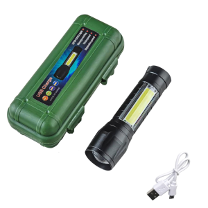 LINTERNA RECARGABLE, 2 TIPOS DE ILUMINACION CON ESTUCHE Y CABLE GRANDE